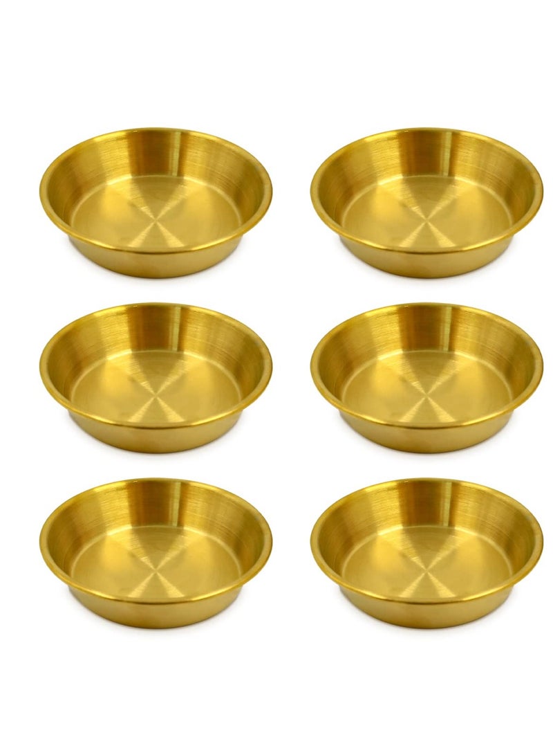 6Pcs Stainless Steel Round Seasoning Dishes - 2 Oz Soy Sauce Dipping Bowls, 4 Inch Pinch Bowls for Cooking Prep, Metal Sushi Appetizer Plates for Appetizer, Ketchup, Dessert (Gold)