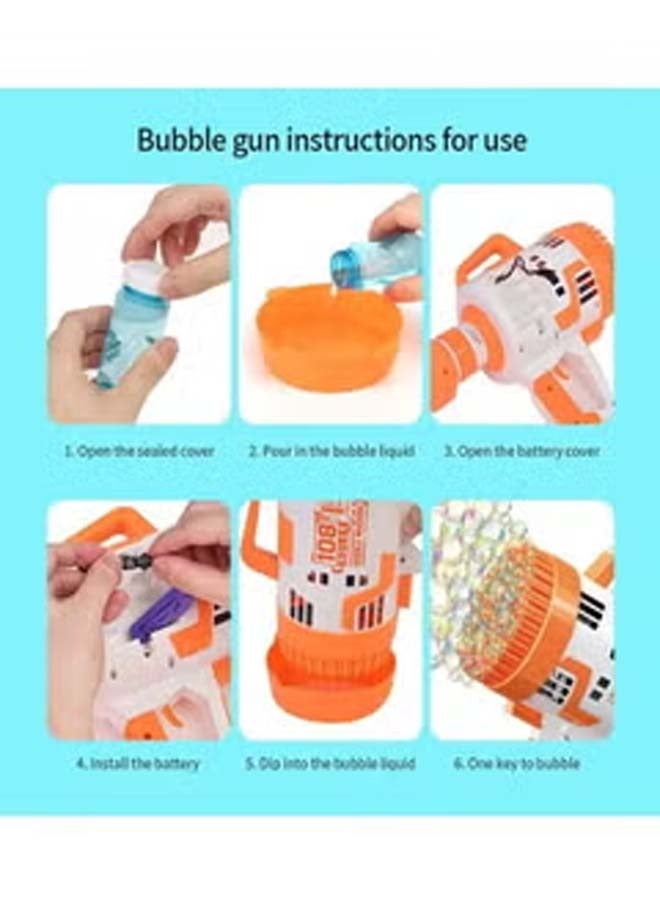 108 Holes Bubble Machine Gun Battery Operated with Light/Bubble Maker for Kids Indoor & Outdoor- Orange