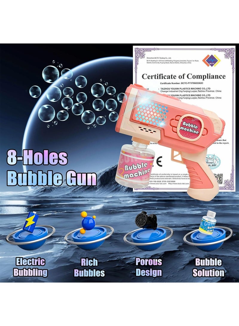 Bubble Gun For Kids Soft Lights Bubble Blaster Kids Toys Party Favors 8 Holes Bubble Gun Pink