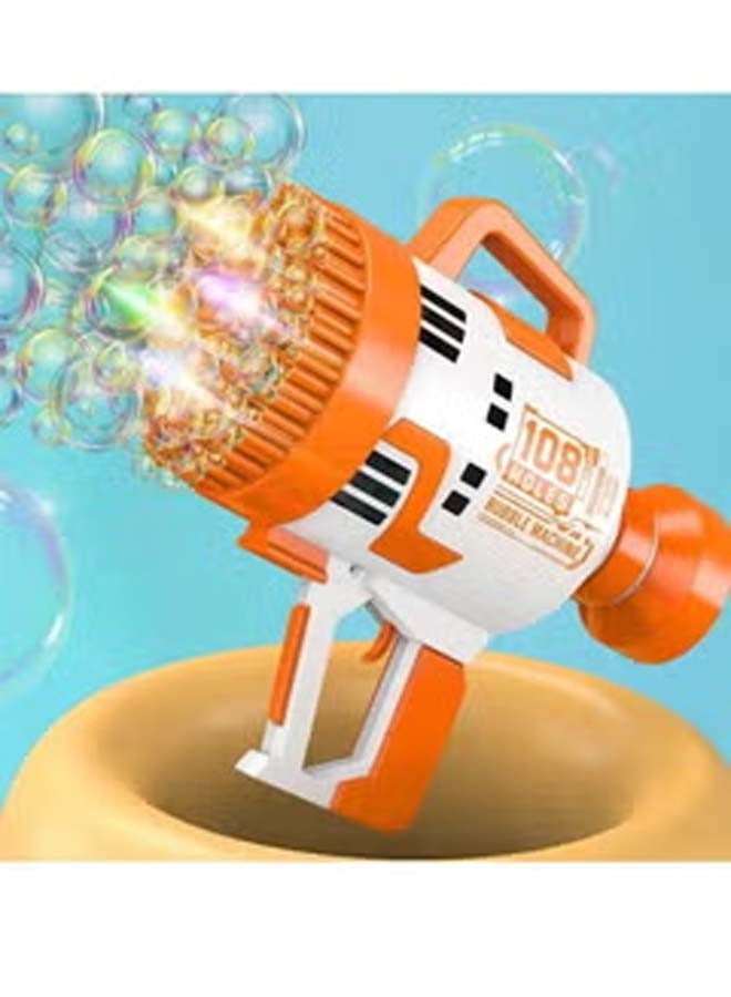 108 Holes Bubble Machine Gun Battery Operated with Light/Bubble Maker for Kids Indoor & Outdoor- Orange
