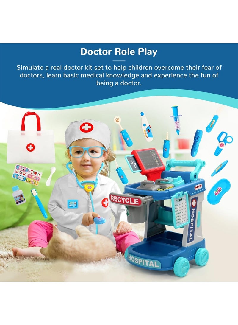 Doctor Kit Kids Toys 28 Pieces Dentist Kit Pretend Play Doctor Costume Cart Set Dress Up Medical Kit Role Play