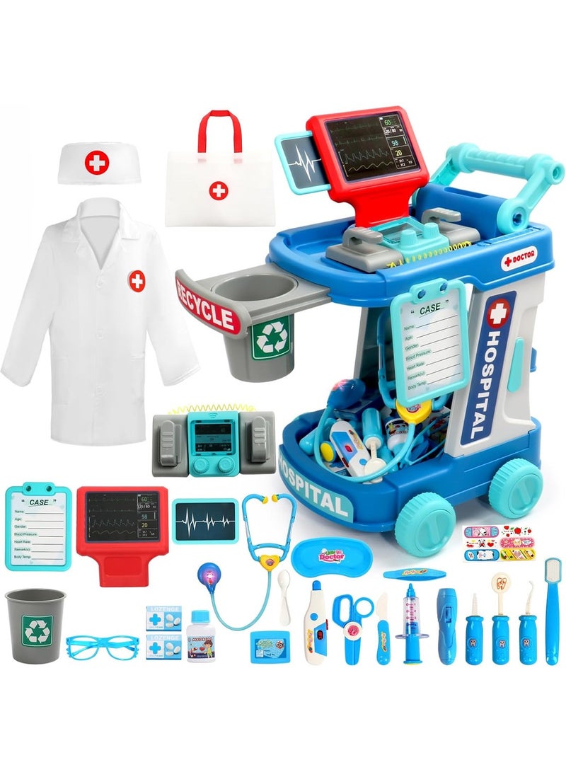 Doctor Kit Kids Toys 28 Pieces Dentist Kit Pretend Play Doctor Costume Cart Set Dress Up Medical Kit Role Play