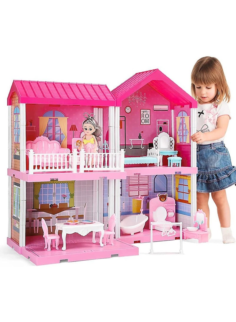 Doll House Dream House Girls Pretend Toy  Doll Figures DIY Cabin Pretend Toy Doll House