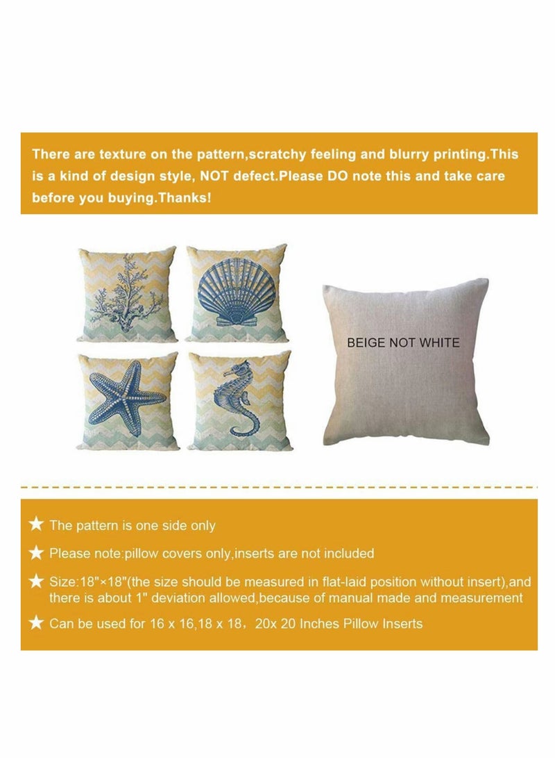 Decorative Throw Pillow Covers Pack of 4, Waterproof Cushion Covers, Perfect to Outdoor Patio Garden Living Room Sofa Farmhouse Decor (18x18 Inches) (Starfish Seahorse)