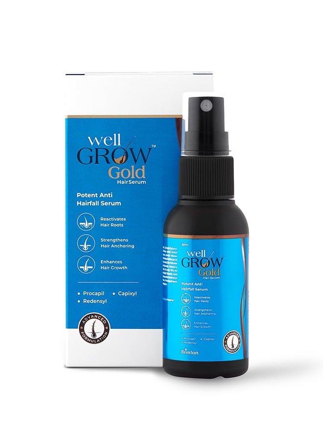 WellGrow Gold Hair Growth Serum (60ml) with Redensyl, Capixyl and Procapil For Hair Fall Control and Repair, Strengthens and Enhances Hair Growth for Men and Women
