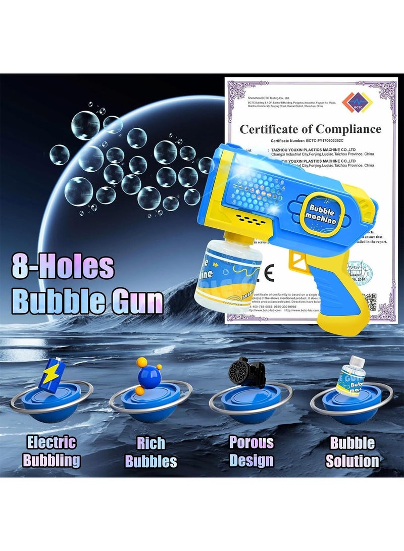 Bubble Gun For Kids Soft Lights Bubble Blaster Kids Toys Party Favors 8 Holes Bubble Gun Blue