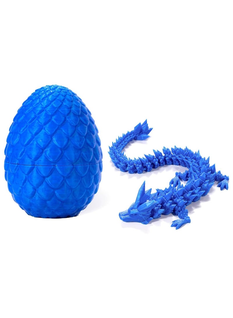 3D Printed Egg Dragon, Fully Articulated Dragon Crystal Dragon with Dragon Egg, Home Office Decorative Desk Toy (Blue, 12 Inch)