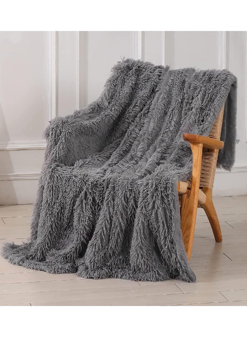 Solid Color Reversible Fluffy Cozy Plush Lightweight Shag Blanket (160CM x 200CM, Grey)