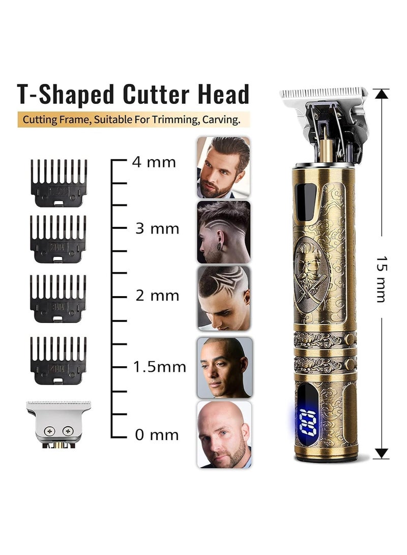 Beard Trimmer for Mens, Rechargeable Electric Hair Clippers with LCD Screen, Titanium Precision T Blade Trimmer for Families and Bar`