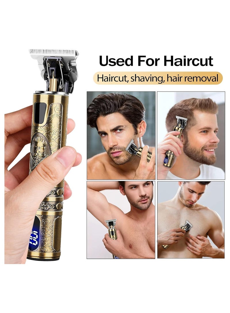 Beard Trimmer for Mens, Rechargeable Electric Hair Clippers with LCD Screen, Titanium Precision T Blade Trimmer for Families and Bar`