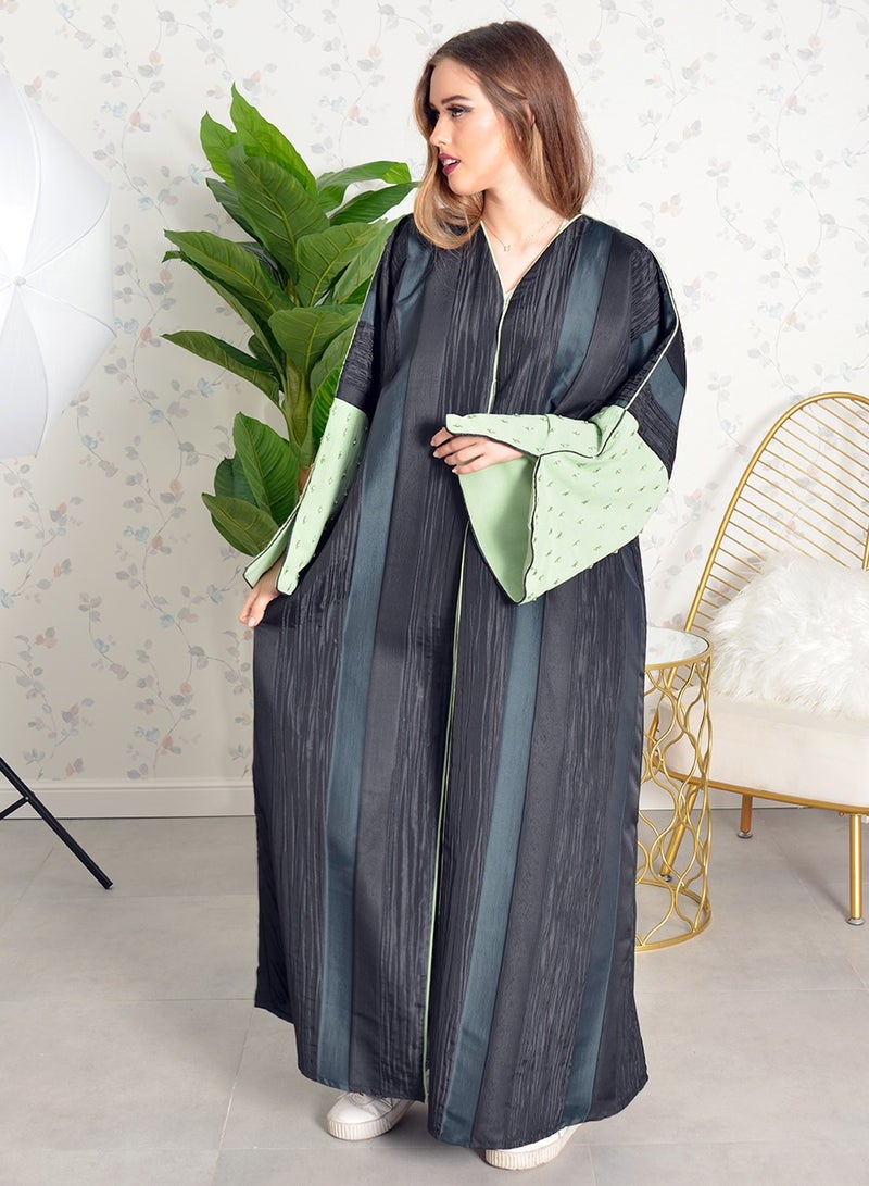 Jacquard beads embellished abaya with stylish sleeves