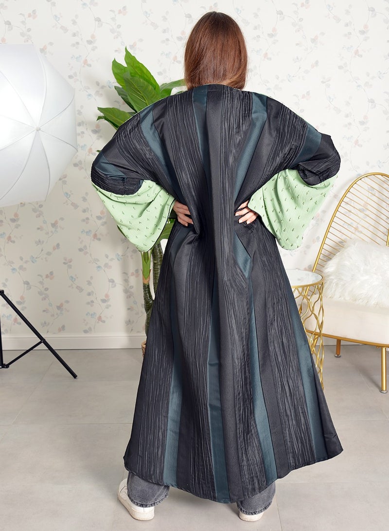 Jacquard beads embellished abaya with stylish sleeves