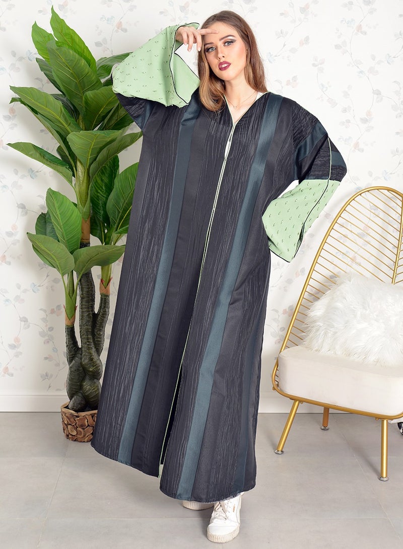 Jacquard beads embellished abaya with stylish sleeves