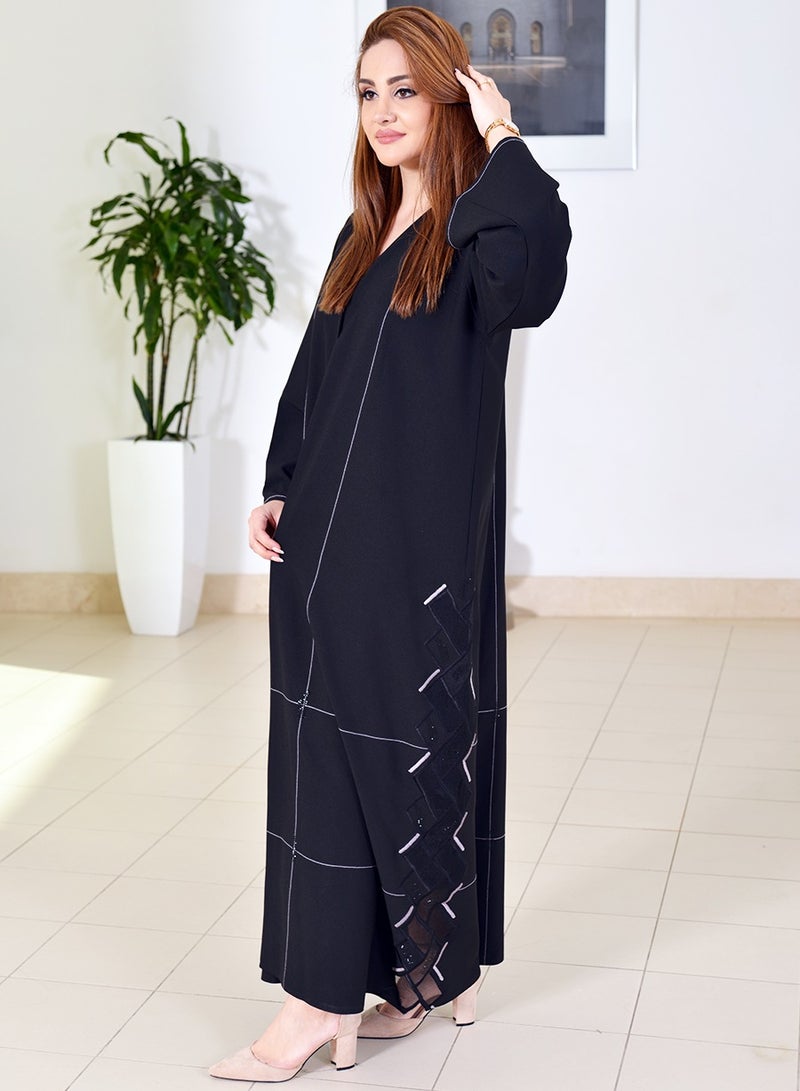 Beads Embellished Applique Work Abaya