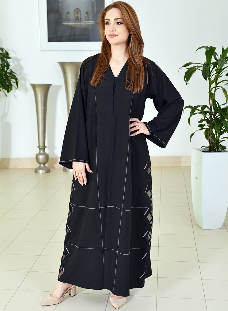 Beads Embellished Applique Work Abaya