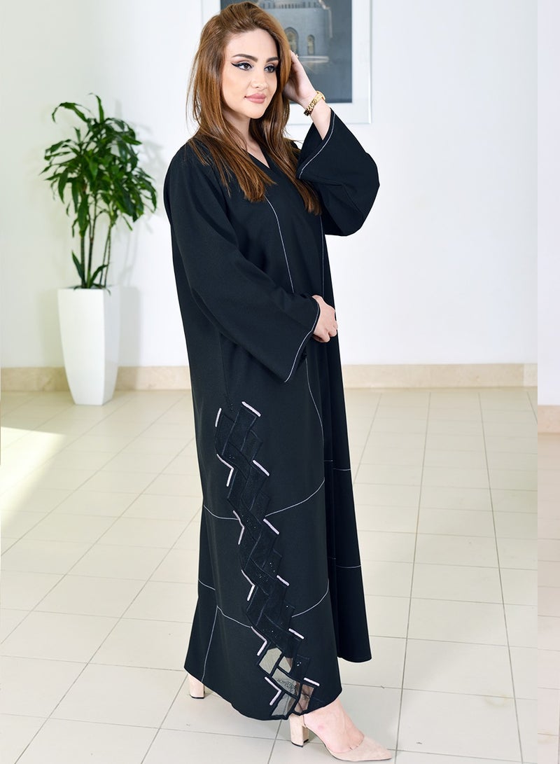 Beads Embellished Applique Work Abaya