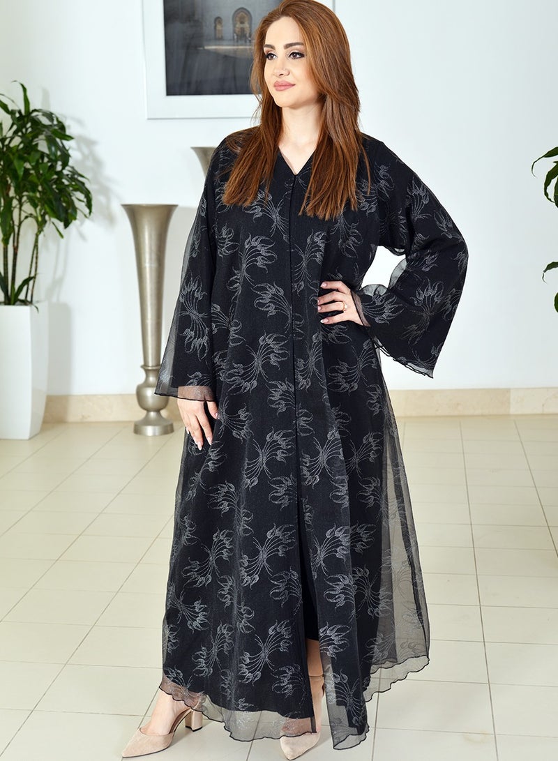A-line double layered foiled organza abaya