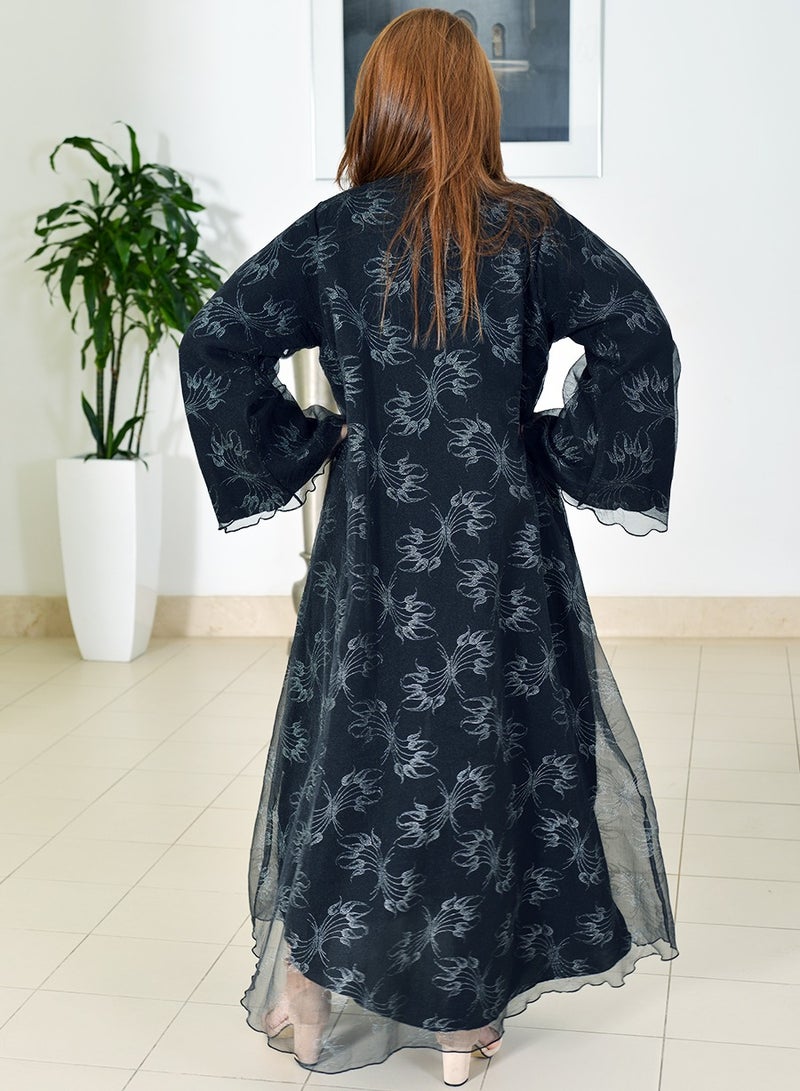 A-line double layered foiled organza abaya