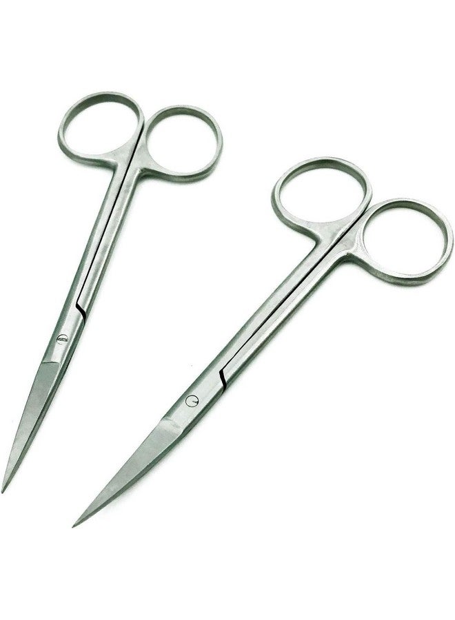 Stainless Steel Scissors 2 Pcs Setnail Cuticle Scissors Manicure Scissors Kitstraight And Curved Blade Scissor For Beard Mustachenose Hairear Haireyebrow And Eyelashes Cutting