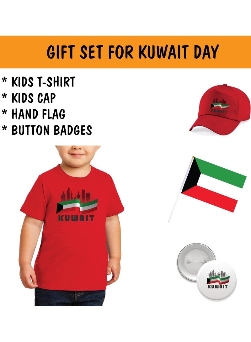 Kuwait National Day Gift Set for Boys - T-Shirt - Cap - Badge and Flag Set - Celebrate Kuwait National Day with this Kids Combo Pack in Style