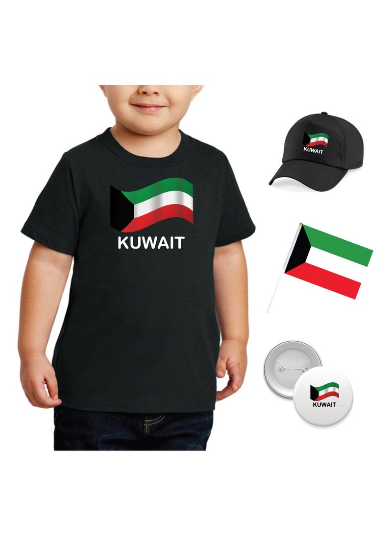 Kuwait National Day Gift Set for Boys - T-Shirt - Cap - Badge and Flag Set - Celebrate Kuwait National Day with this Kids Combo Pack in Style