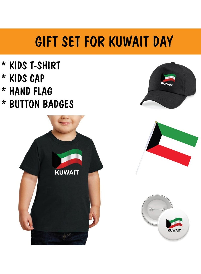 Kuwait National Day Gift Set for Boys - T-Shirt - Cap - Badge and Flag Set - Celebrate Kuwait National Day with this Kids Combo Pack in Style