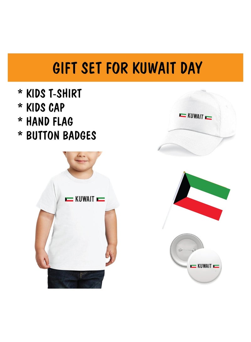 Kuwait National Day Gift Set for Boys - T-Shirt - Cap - Badge and Flag Set - Celebrate Kuwait National Day with this Kids Combo Pack in Style