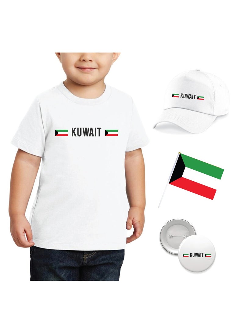 Kuwait National Day Gift Set for Boys - T-Shirt - Cap - Badge and Flag Set - Celebrate Kuwait National Day with this Kids Combo Pack in Style