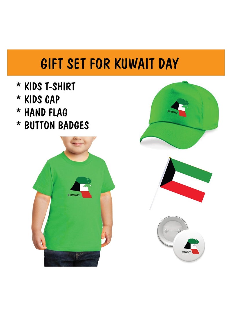 Kuwait National Day Gift Set for Boys - T-Shirt - Cap - Badge and Flag Set - Celebrate Kuwait National Day with this Kids Combo Pack in Style