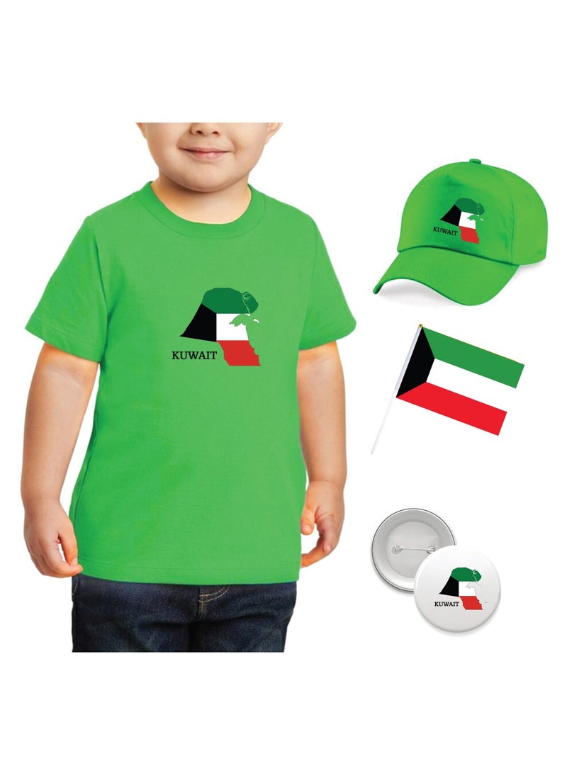 Kuwait National Day Gift Set for Boys - T-Shirt - Cap - Badge and Flag Set - Celebrate Kuwait National Day with this Kids Combo Pack in Style