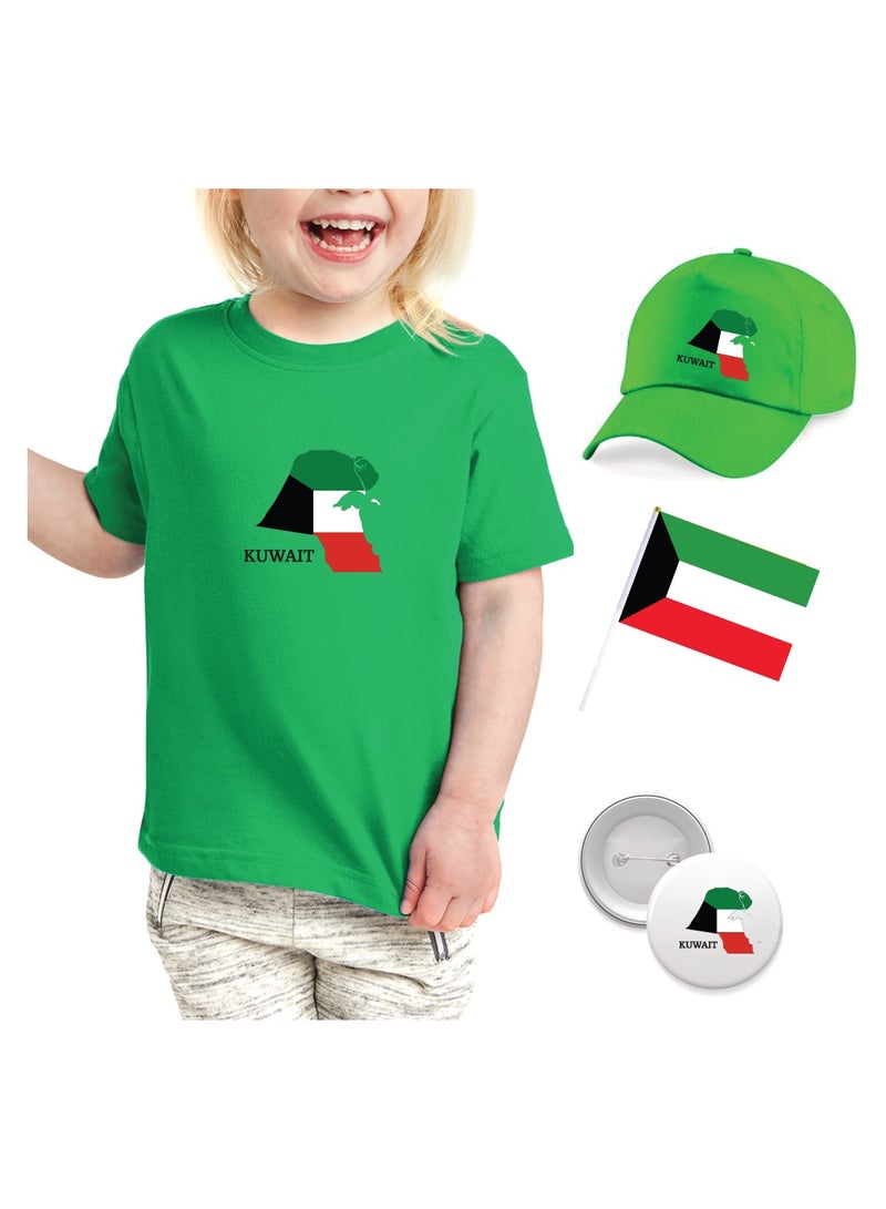 Kuwait National Day Gift Set for Girls - T-Shirt - Cap - Badge and Flag Set - Celebrate Kuwait National Day with this Kids Combo Pack in Style