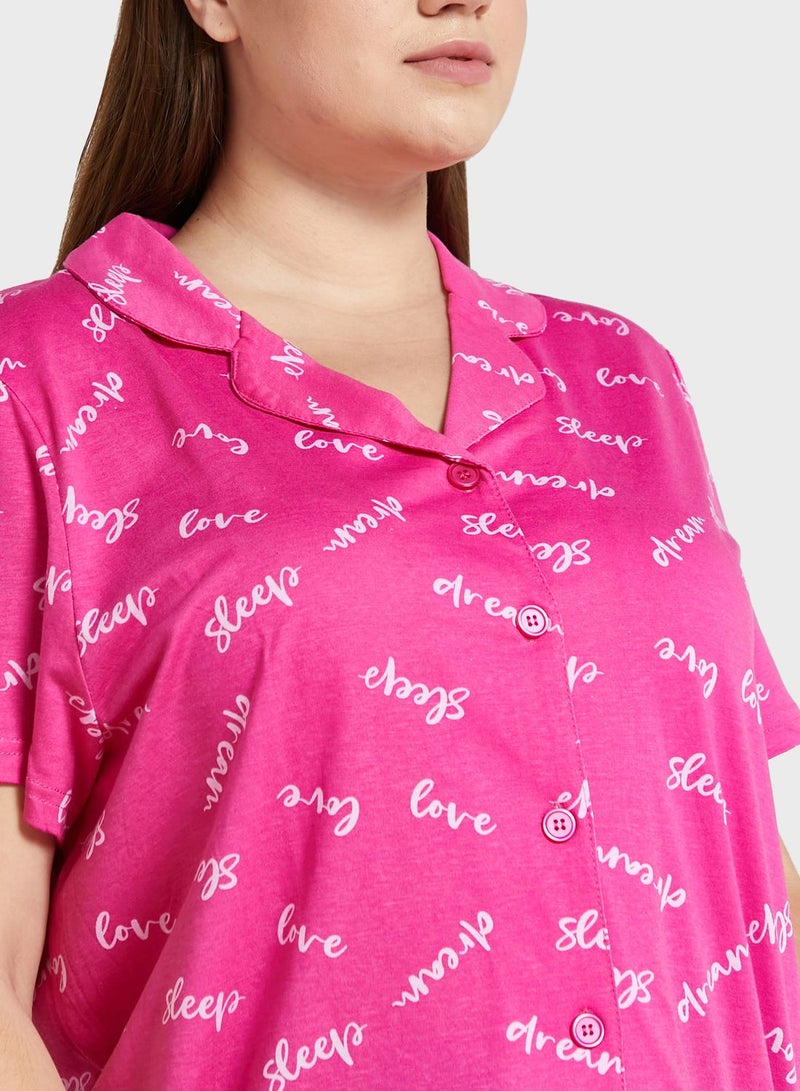 Printed Button Detail Nightwear