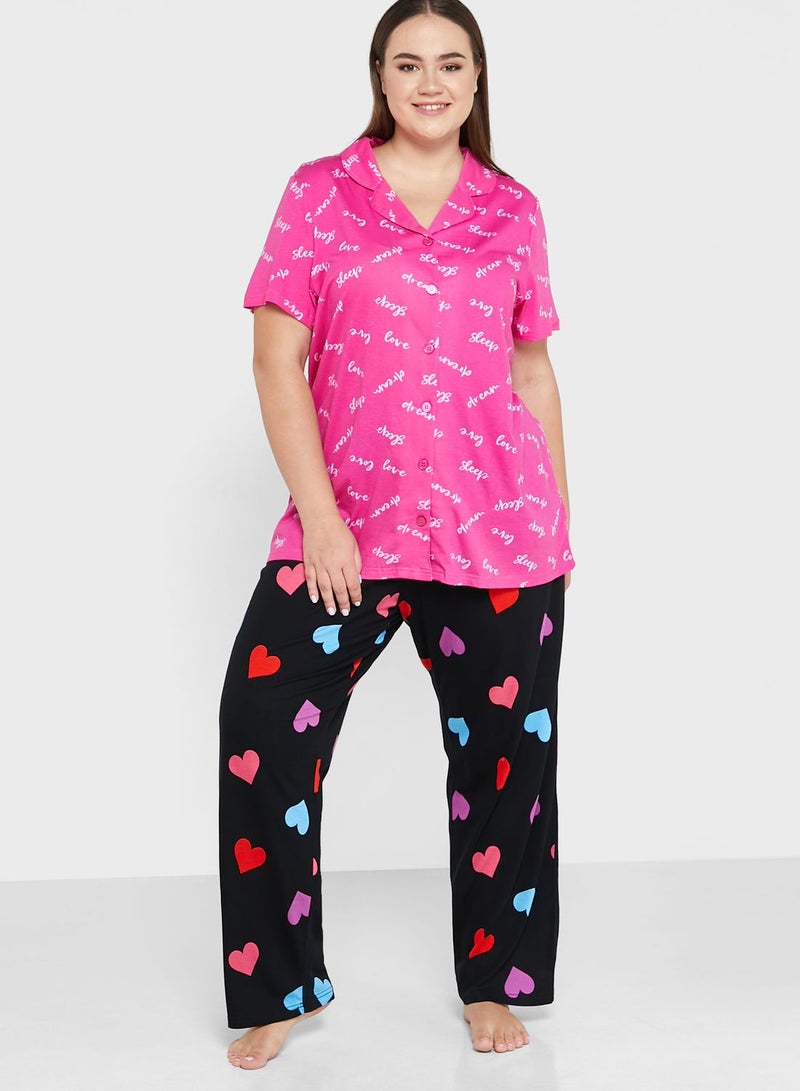 Printed Button Detail Nightwear