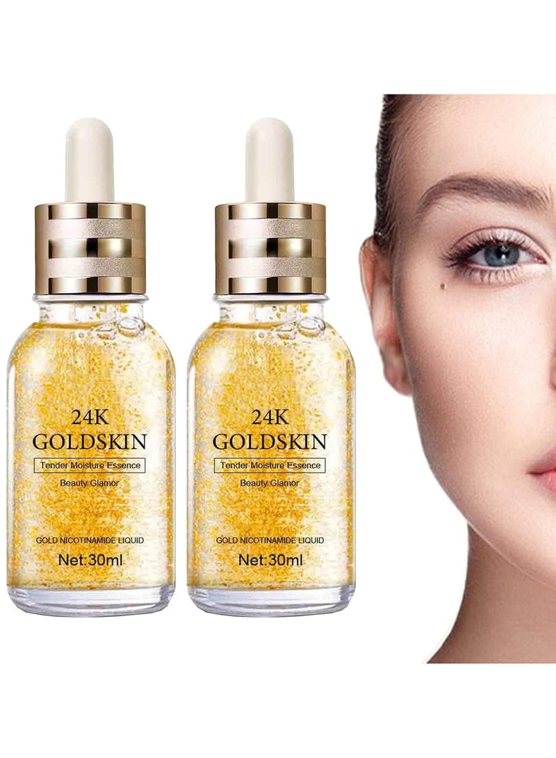 24K Gold Collagen Ampoule Lifting Serum, Face Serum with Collagen, 24K Gold Face Serum, 24k Pure Gold Foil Essence Serum, Nourishing Anti-Aging Skin Repair Serum, for Women Skin Care (30ml) Pack Of 2