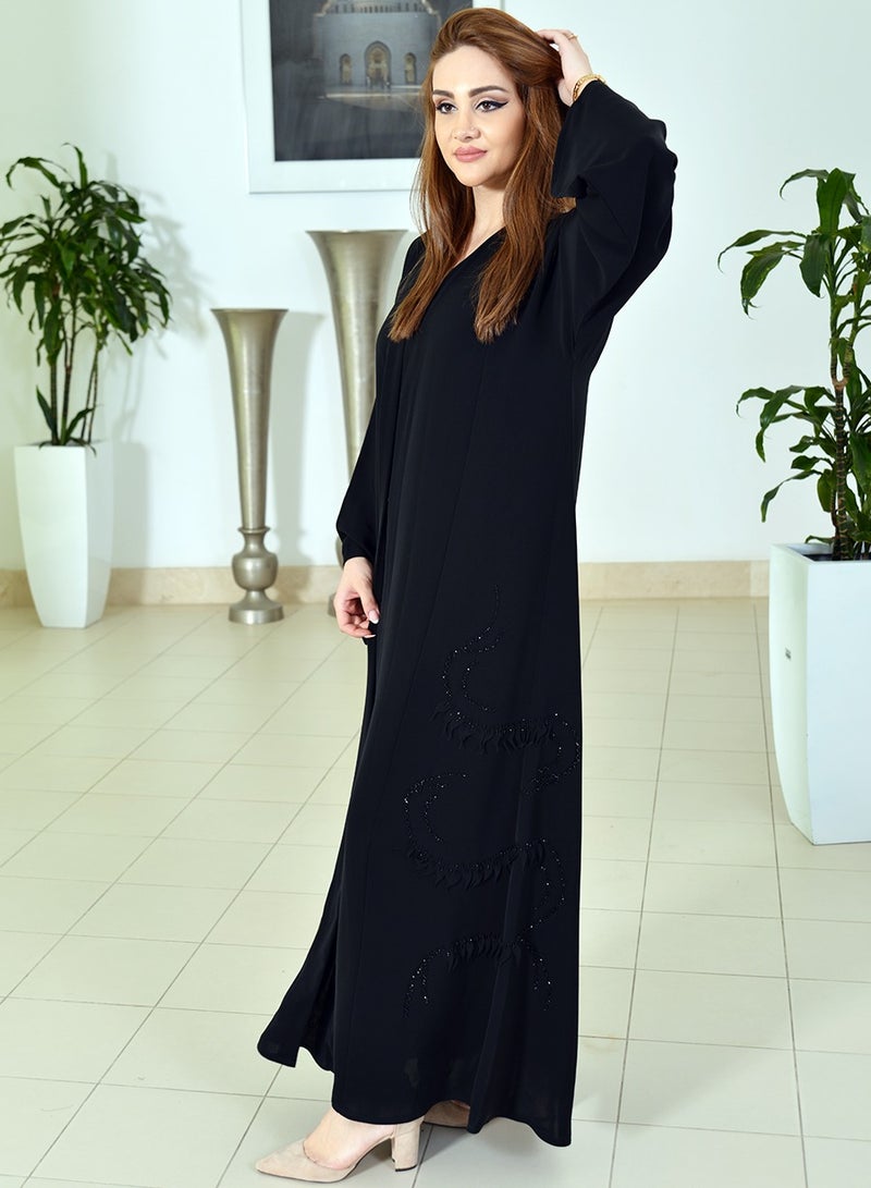 Beads Embellished Applique Work Abaya
