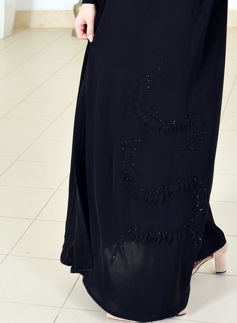 Beads Embellished Applique Work Abaya