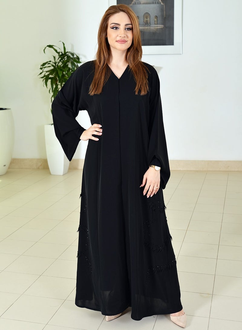 Beads Embellished Applique Work Abaya