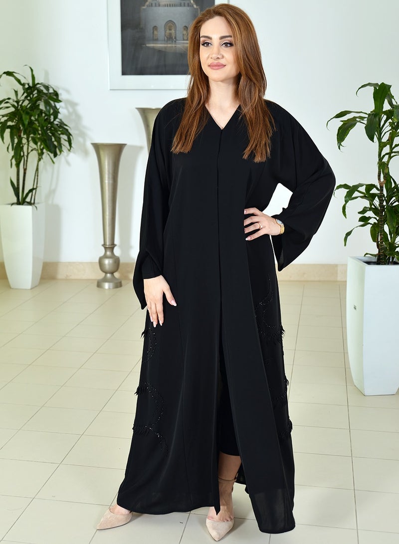 Beads Embellished Applique Work Abaya