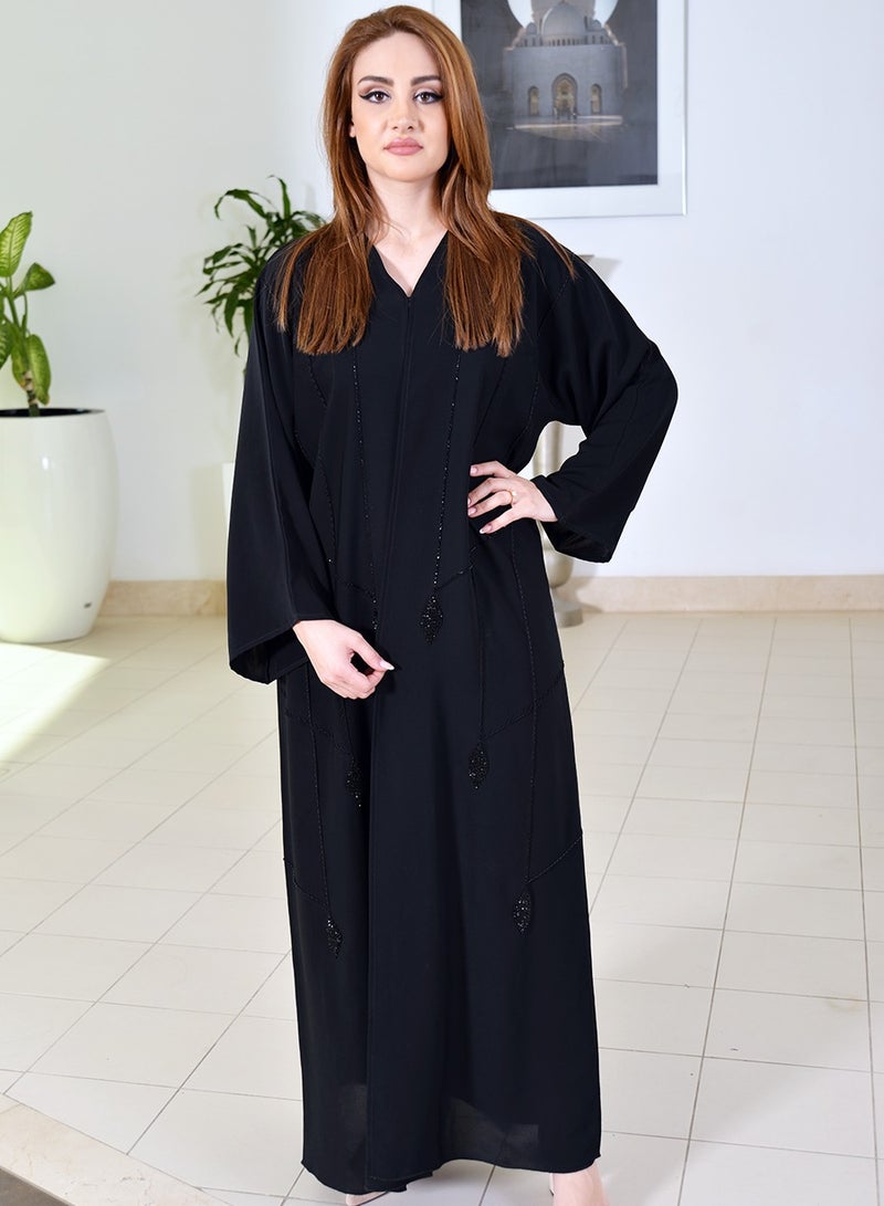 Front open beads embellished abaya