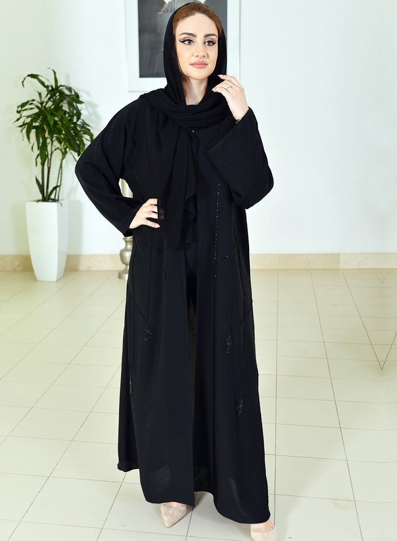 Front open beads embellished abaya