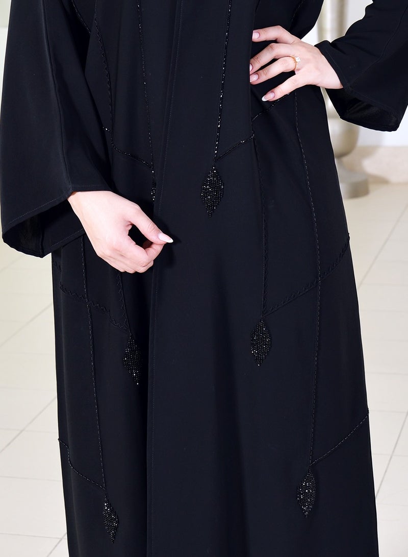 Front open beads embellished abaya