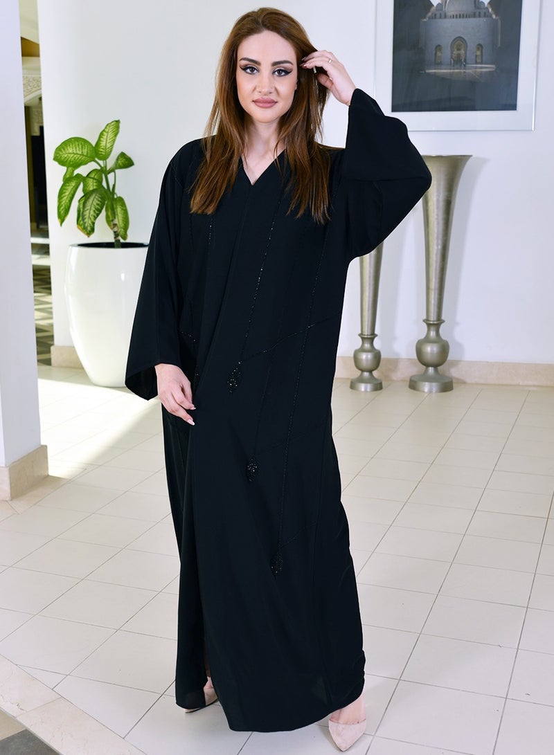 Front open beads embellished abaya
