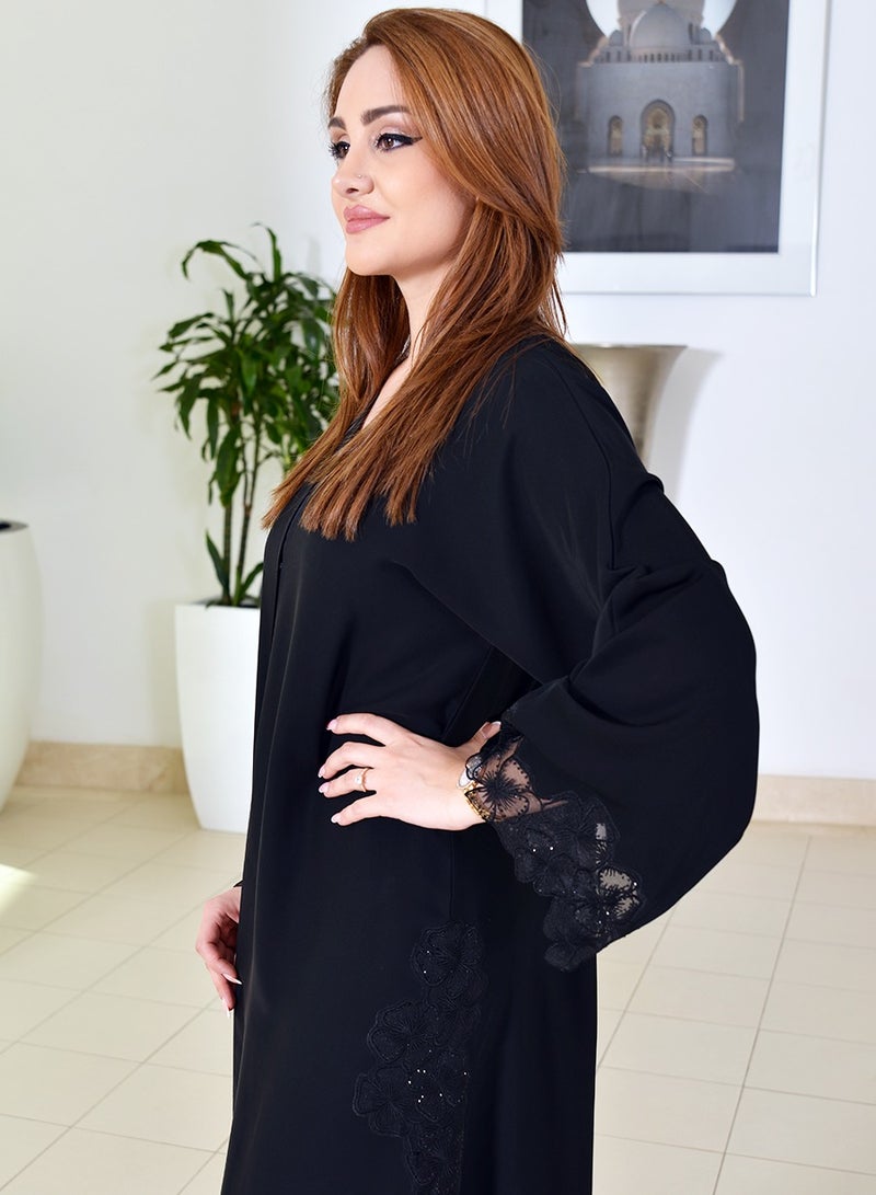 Stone embellished applique work abaya