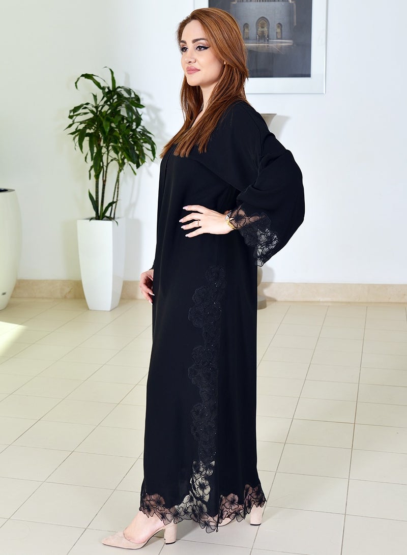 Stone embellished applique work abaya