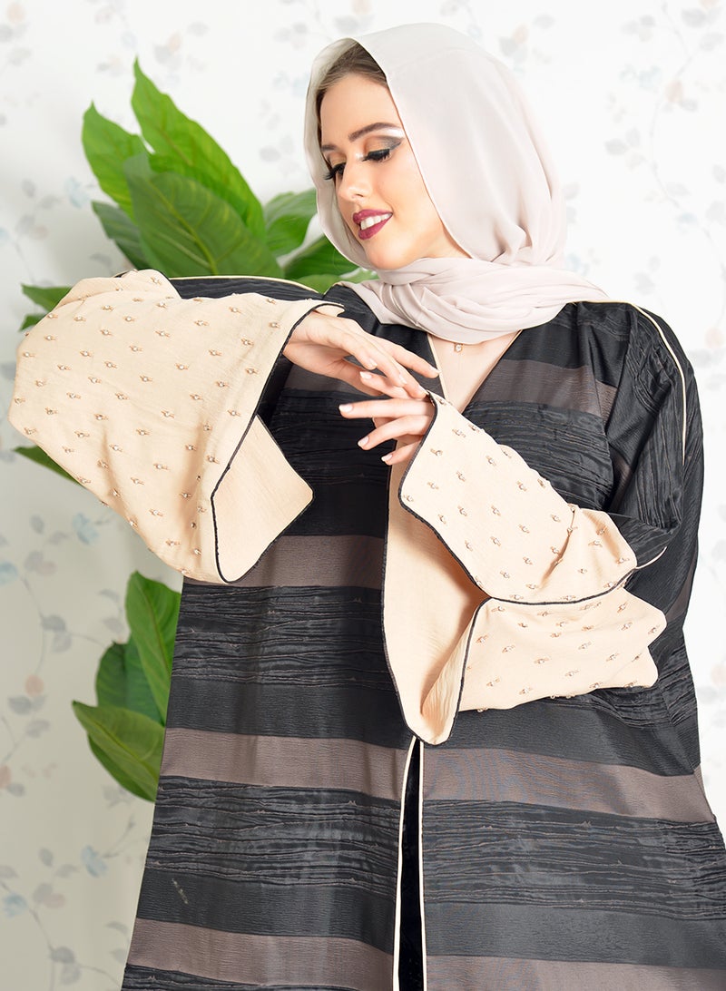 Jacquard beads embellished abaya with stylish sleeves