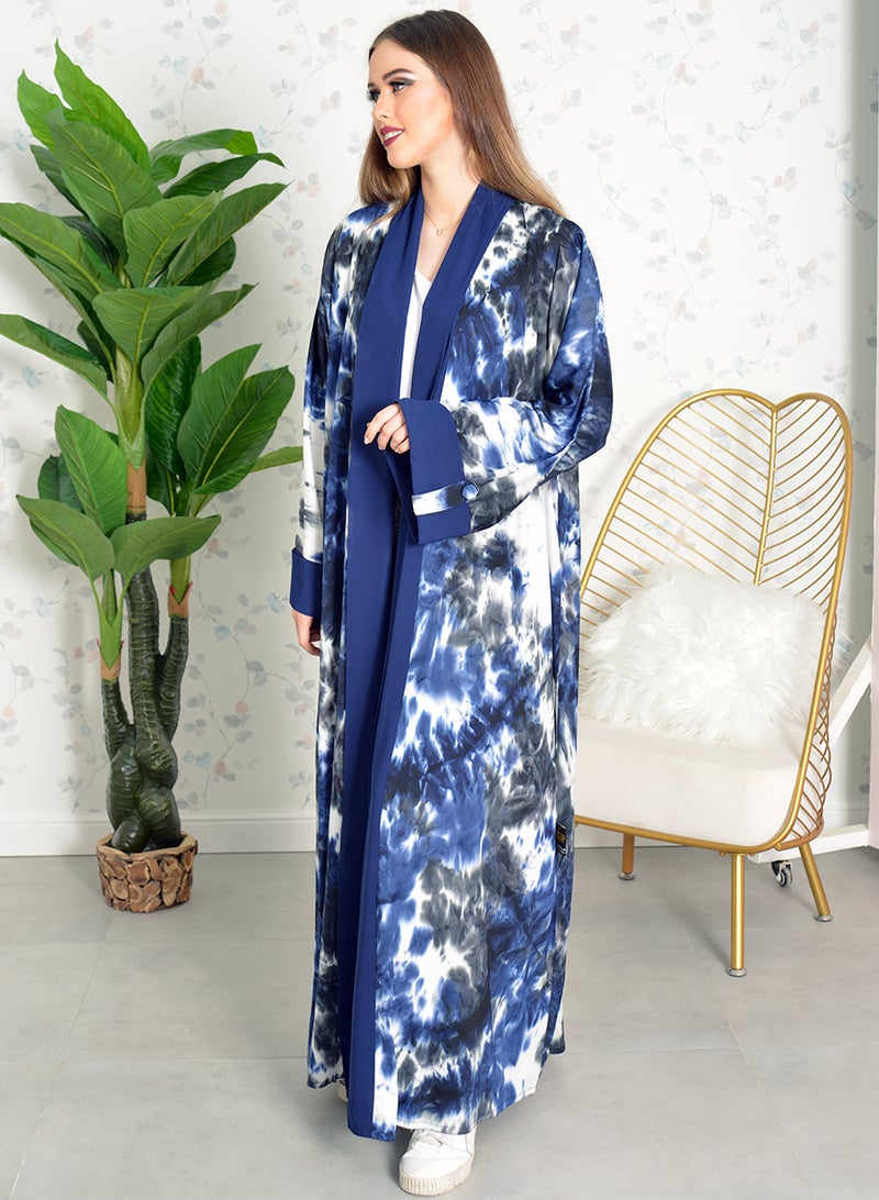 Tie & dye bisht abaya with matching chiffon trimming and sheila