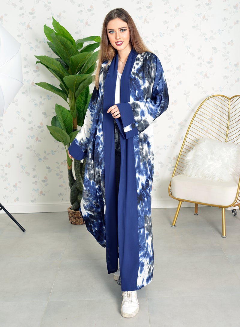 Tie & dye bisht abaya with matching chiffon trimming and sheila