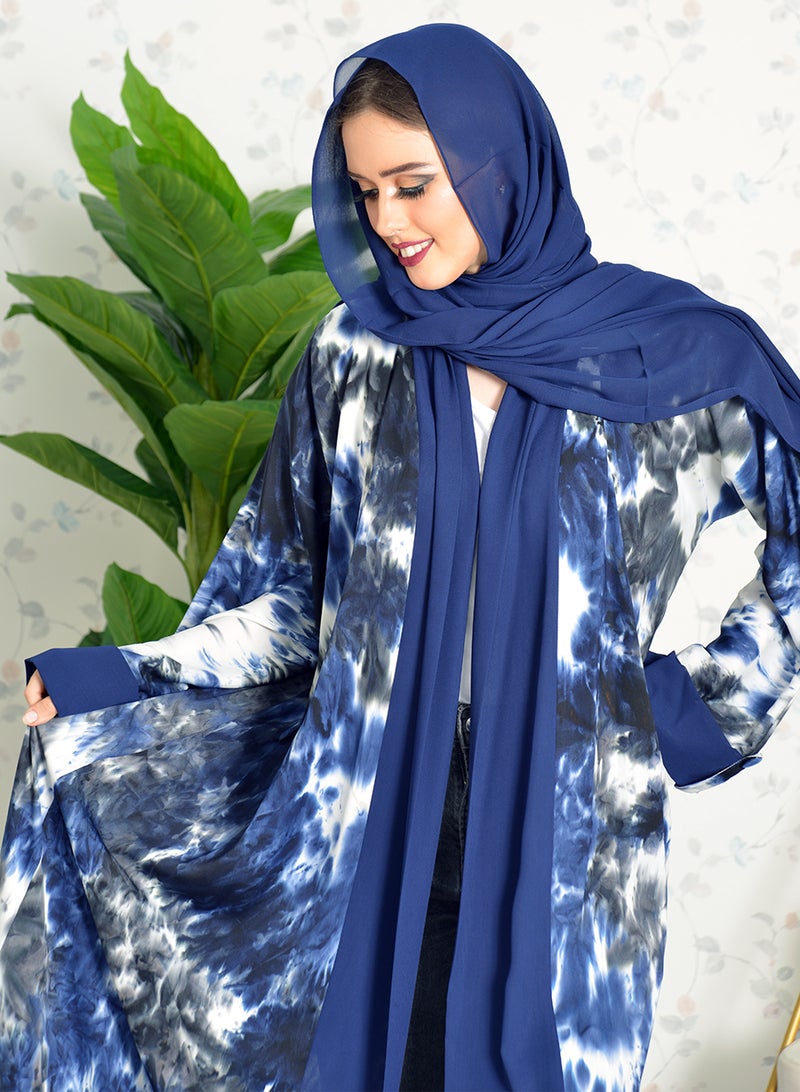 Tie & dye bisht abaya with matching chiffon trimming and sheila