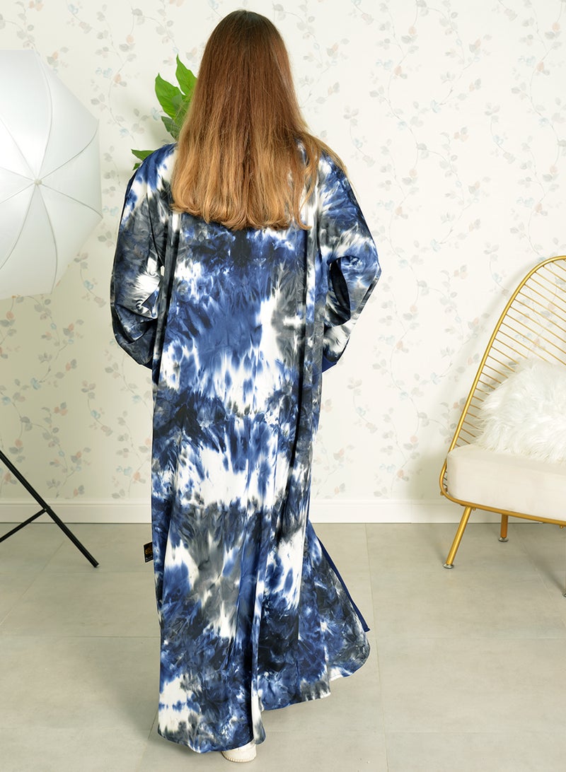 Tie & dye bisht abaya with matching chiffon trimming and sheila
