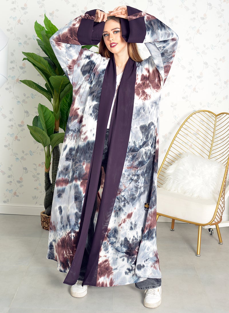 Tie & dye bisht abaya with matching chiffon trimming and sheila
